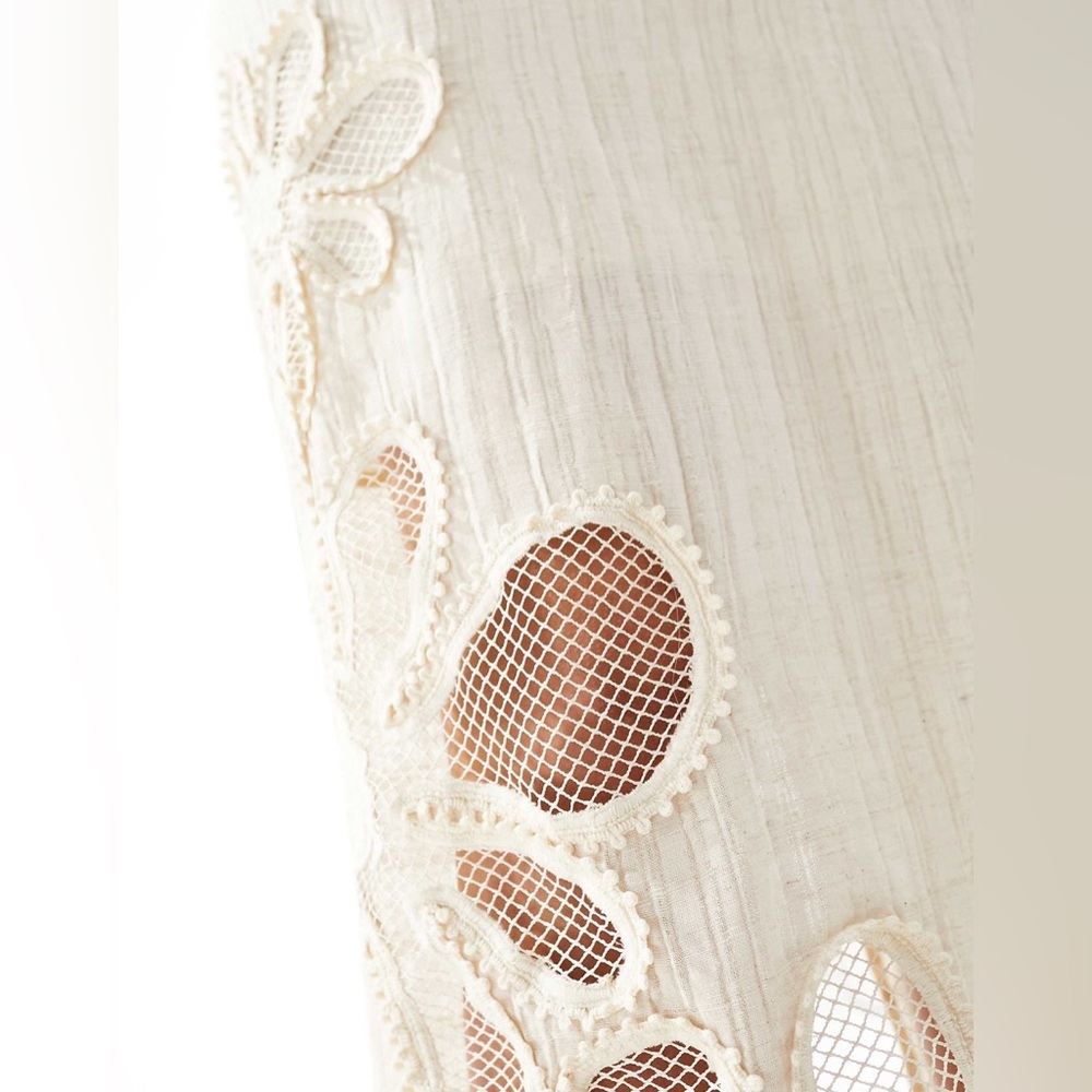 ASOS DESIGN linen midi slip dress with cutwork floral detail in natural NNWOT 10 - Picture 2 of 4